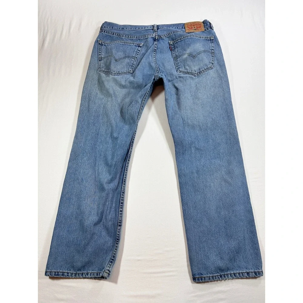 Levis 505 Regular Fit Jeans Mens 36x29 Blue Denim Distressed Workwear Stained